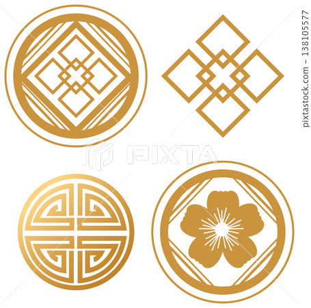 Traditional Golden Chinese New Year Decorative Ornaments and Geometric Symbols 138105577