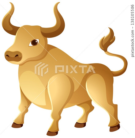 Golden Ox Chinese Zodiac Vector Illustration on White Background Golden Ox Chinese Zodiac Vector Illustration on White Background 138105586