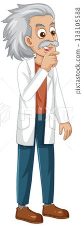 Cartoon Senior Male Scientist in White Lab Coat Thinking 138105588