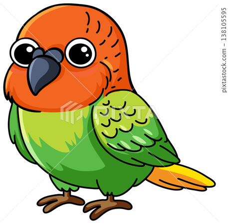 Cute Cartoon Lovebird Vector Illustration with Bright Orange and Green Feathers Cute Cartoon Lovebird Vector Illustration with Bright Orange and Green Feathers 138105595