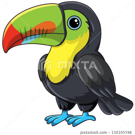 Cute Cartoon Keel-Billed Toucan Vector Illustration on White Background Cute Cartoon Keel-Billed Toucan Vector Illustration on White Background 138105596