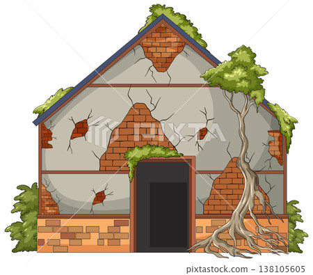 Abandoned Cracked House Overgrown With Tree Roots Abandoned Cracked House Overgrown With Tree Roots 138105605