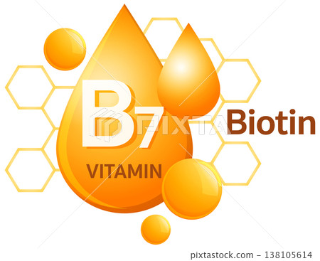 Vitamin B7 Biotin Molecule Icon with Orange Droplets 138105614