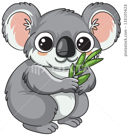 Cute Cartoon Koala Holding a Green Eucalyptus Branch Vector Illustration Cute Cartoon Koala Holding a Green Eucalyptus Branch Vector Illustration 138105628