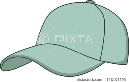 Minimalist Mint Green Baseball Cap Illustration, Simple Plain Hat for Design Mockups 138105893