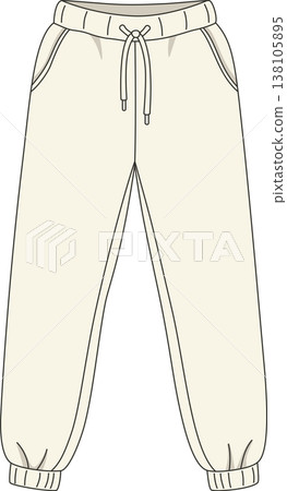 Minimalist Cream Women's Cuffed Joggers Illustration, Cozy Lounge Pants with Drawstring and Pockets, Flat Fashion Art Isolated Minimalist Cream Women's Cuffed Joggers Illustration, Cozy Lounge Pants with Drawstring and Pockets, Flat Fashion Art Isolated 138105895