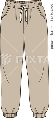 Minimalist Beige Jogger Pants Illustration, Flat Design Sweatpants with Drawstring and Pockets for Lounge Fashion Minimalist Beige Jogger Pants Illustration, Flat Design Sweatpants with Drawstring and Pockets for Lounge Fashion 138105899