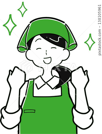 Female store clerk celebrates with a fist pump. 138105961