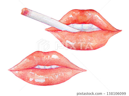 水彩插畫,手繪插畫,描繪了一位正在吸煙的女子。 水彩插畫,手繪插畫,描繪了一位正在吸煙的女子。 138106099