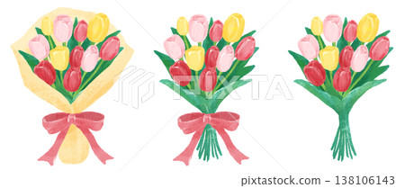 Illustration of colorful tulip bouquet 138106143