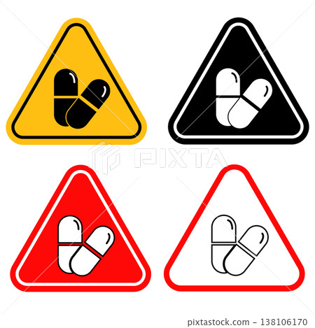 Side effects sign. Side effects medical warning sign on white background. precaution sign of possible drugs addiction. Side effects sign. Side effects medical warning sign on white background. precaution sign of possible drugs addiction. 138106170