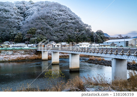 Shinkoji Bridge in the middle of winter, with a light dusting of snow. Shinkoji Bridge in the middle of winter, with a light dusting of snow. 138106359