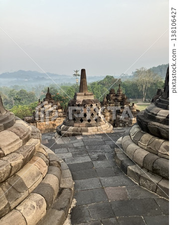 Sunrise over Borobudur Temple, Indonesia Sunrise over Borobudur Temple, Indonesia 138106427