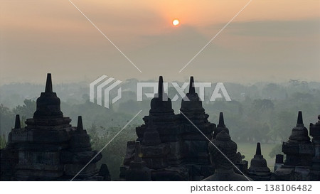 Sunrise over Borobudur Temple, Indonesia 138106482