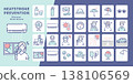 A collection of 28 icons for preventing heatstroke: line art vector set and character illustrations. 138106569