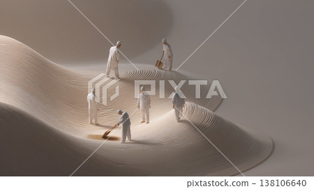 一幅描繪人們在盆栽植物旁工作或休息的插圖。 138106640