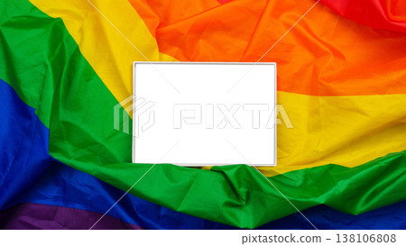 Blank space on rainbow flag for LGBTQ pride message Blank space on rainbow flag for LGBTQ pride message 138106808