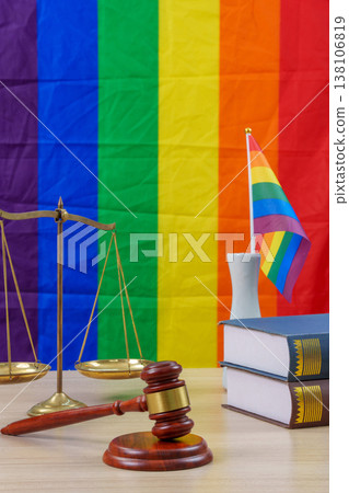 LGBTQ rights symbols with rainbow flag and justice elements LGBTQ rights symbols with rainbow flag and justice elements 138106819