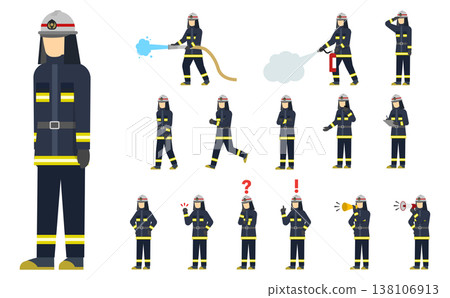 平面插畫:一群身穿黑色消防服的消防員 平面插畫:一群身穿黑色消防服的消防員 138106913
