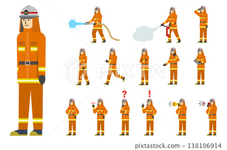 平面插畫:一群身穿橘色消防服的消防員(有臉部表情) 平面插畫:一群身穿橘色消防服的消防員(有臉部表情) 138106914