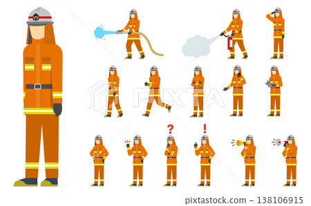 平面插畫:一群身穿橘色消防服的消防員 平面插畫:一群身穿橘色消防服的消防員 138106915
