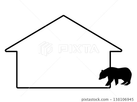 Icon of a house invaded by a bear; wild animal sightings in residential areas; warnings; measures to prevent damage from wild animals. 138106945