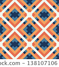 Seamless geometric fabric print and retro ceramic tile pattern with mid-century modern overlapping diamonds. 138107106