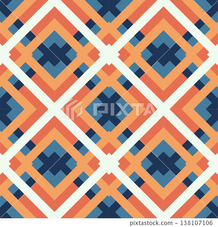 Seamless geometric fabric print and retro ceramic tile pattern with mid-century modern overlapping diamonds. Seamless geometric fabric print and retro ceramic tile pattern with mid-century modern overlapping diamonds. 138107106