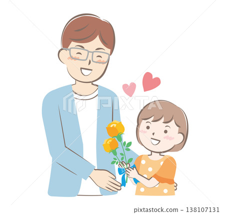 父親節那天,一個女孩送給父親一朵玫瑰。 父親節那天,一個女孩送給父親一朵玫瑰。 138107131