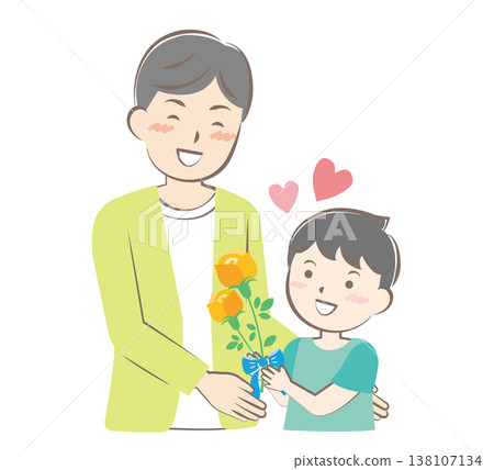父親節當天,一個男孩送給父親玫瑰花。 父親節當天,一個男孩送給父親玫瑰花。 138107134