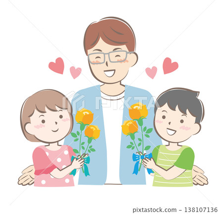 A boy and a girl giving each other roses on Father's Day A boy and a girl giving each other roses on Father's Day 138107136