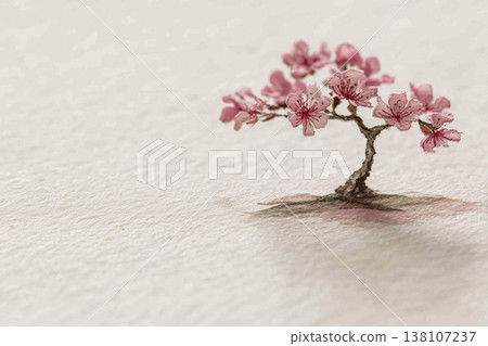 畫在紋理紙上的一棵小櫻桃樹。 138107237