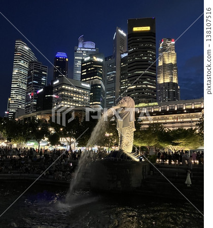 Singapore Merlion Park at night Singapore Merlion Park at night 138107516