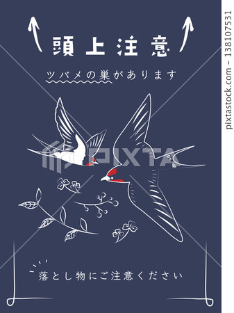 Swallow nest warning poster: Watch your head - A4 size - Navy blue Swallow nest warning poster: Watch your head - A4 size - Navy blue 138107531