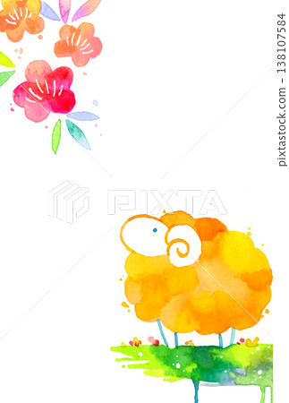 簡約多彩的羊年(2027年/令和9年)新年賀卡設計(手繪水彩插圖) 簡約多彩的羊年(2027年/令和9年)新年賀卡設計(手繪水彩插圖) 138107584