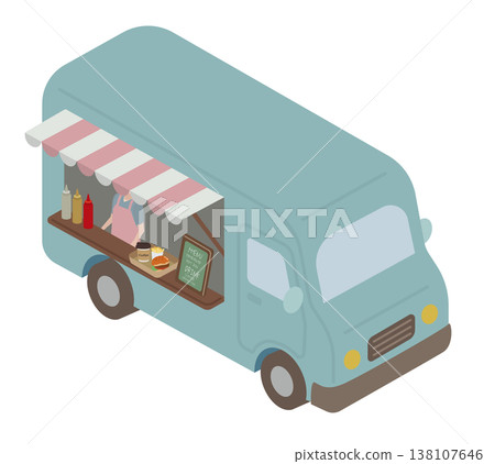 Isometric illustration of a food truck serving street food. 138107646