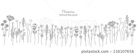 各種花卉植物的自然插圖 138107658