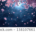 A fantastical scene of cherry blossoms illuminated by moonlight. 138107661