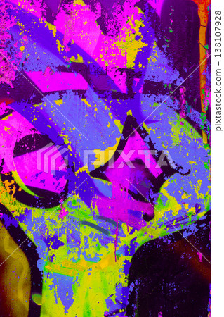 Graffiti on Urban Concrete Wall with Neon Pink and Purple Spray Paint 138107928