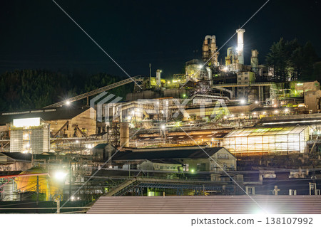 A massive factory night view spread across a hillside (Annaka City, Gunma Prefecture) 138107992