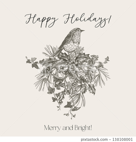 Composition with a bird and winter plants Composition with a bird and winter plants 138108001