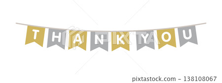 Thank You Garland with V-cut Ribbon, Gold and Silver Colors, High-Quality, Horizontal Design 138108067