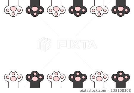 可愛的手繪邊框，上面畫著一隻白貓和一隻黑貓的爪子。 138108308