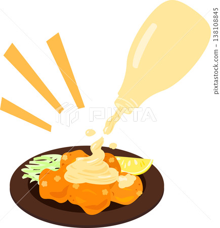 在食物上擠入大量蛋黃醬。 在食物上擠入大量蛋黃醬。 138108845