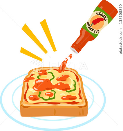 Pizza toast with a generous amount of jalapeño sauce Pizza toast with a generous amount of jalapeño sauce 138108850