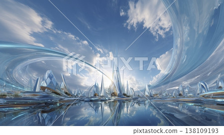 An interior space with streamlined structures and point light sources. 138109193