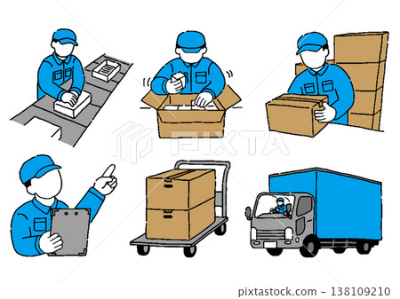 Illustration material of a man in work clothes carrying manufactured goods 138109210