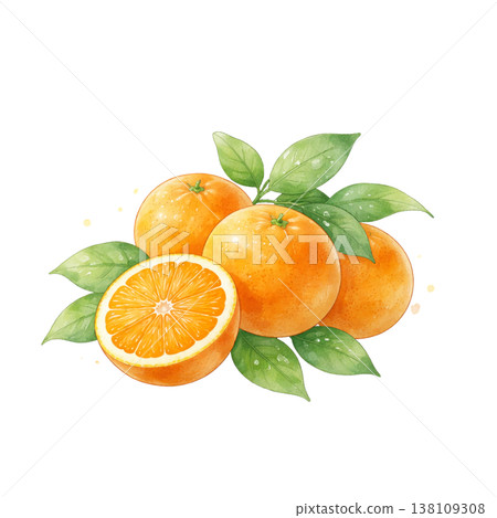 水彩畫,復古風格,夏日橙花與葉子,AI(人工墨水) 水彩畫,復古風格,夏日橙花與葉子,AI(人工墨水) 138109308