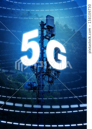 Exploring 5G technology in a mountain area with a communication tower 138109730