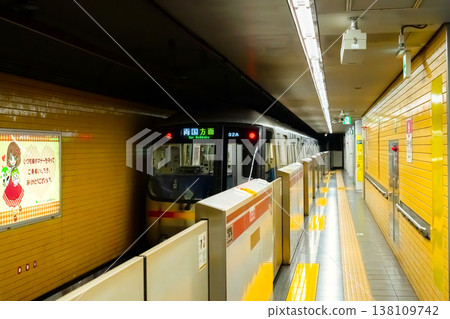 A view of a Toei Oedo Line train and platform. 138109742